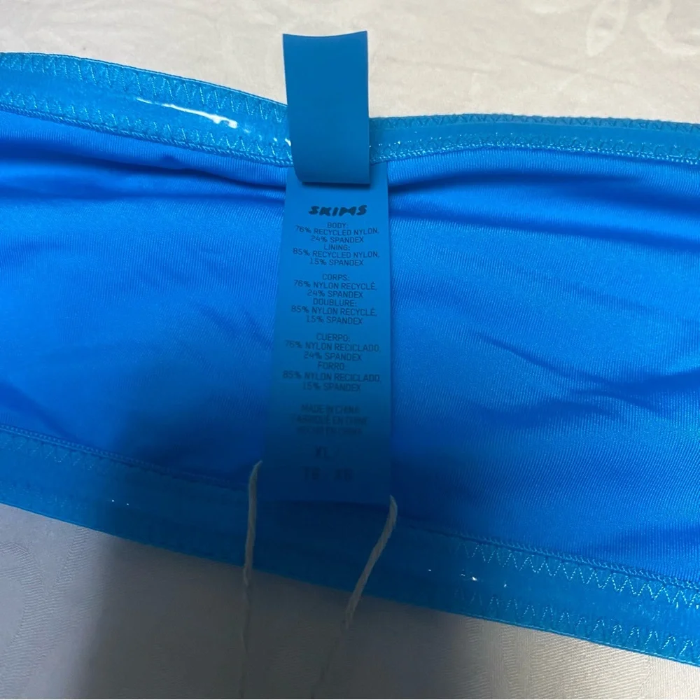 🆕 SKIMS SWIM Long Sleeve Bikini Top Recycled Turquoise XL Blue Off Shoulder NWT